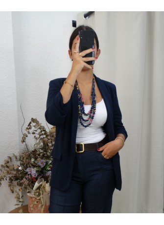 Chaqueta tipo Blazer Azul Marino Elegante Corte Recto | Look Oficina Casual