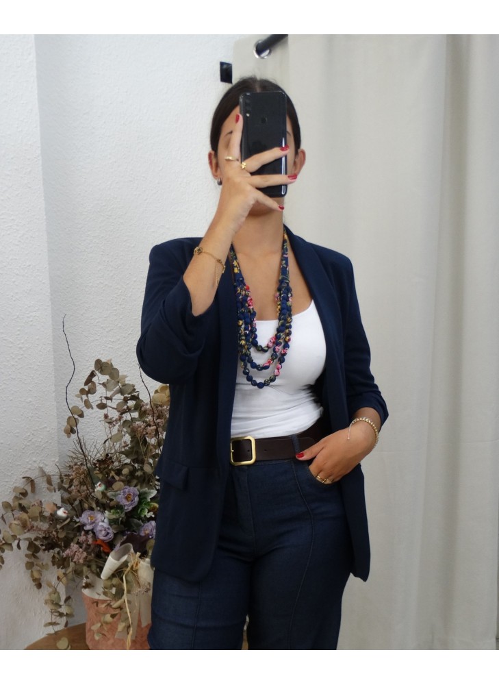 Chaqueta tipo Blazer Azul Marino Elegante Corte Recto | Look Oficina Casual