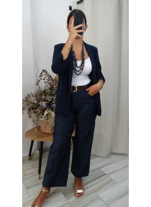 Chaqueta tipo Blazer Azul Marino Elegante Corte Recto | Look Oficina Casual