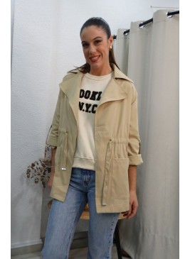 Gabardina Casual Beige | Chaqueta Trench con Cordón Ajustable