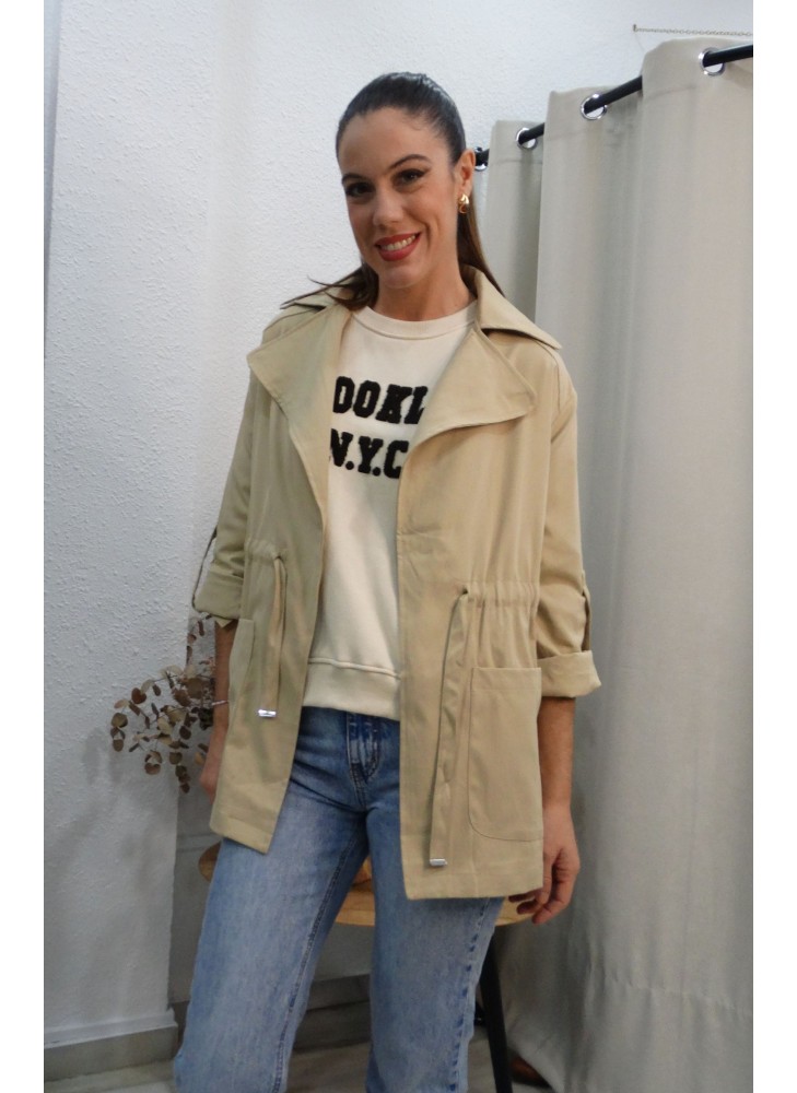 Gabardina Casual Beige | Chaqueta Trench con Cordón Ajustable