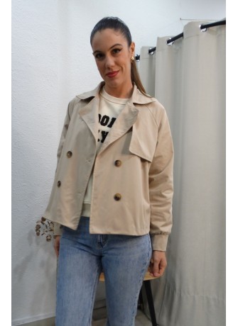 Gabardina Corta Beige Mujer | Chaqueta Estilo Trench Cropped