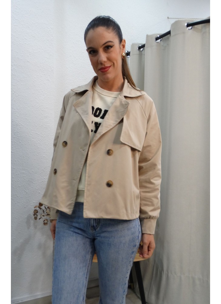 Gabardina Corta Beige Mujer | Chaqueta Estilo Trench Cropped