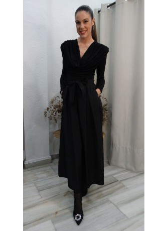 Falda Negra Plisada de Fiesta con Lazada en la Cintura | Elegancia Total