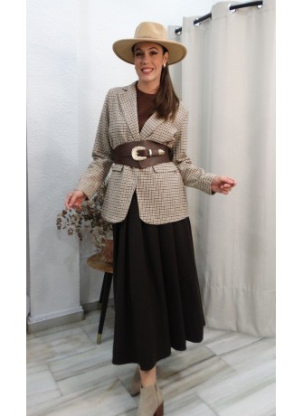 Falda Larga de Capa Marrón Chocolate | Estilo Campo y Ecuestre