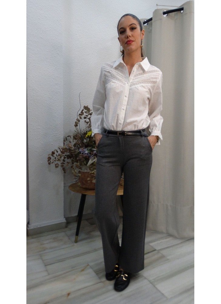 Pantalón de Vestir Gris de Corte Recto para Mujer