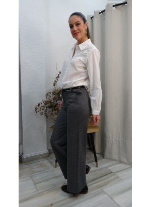 Pantalón de Vestir Gris de Corte Recto para Mujer