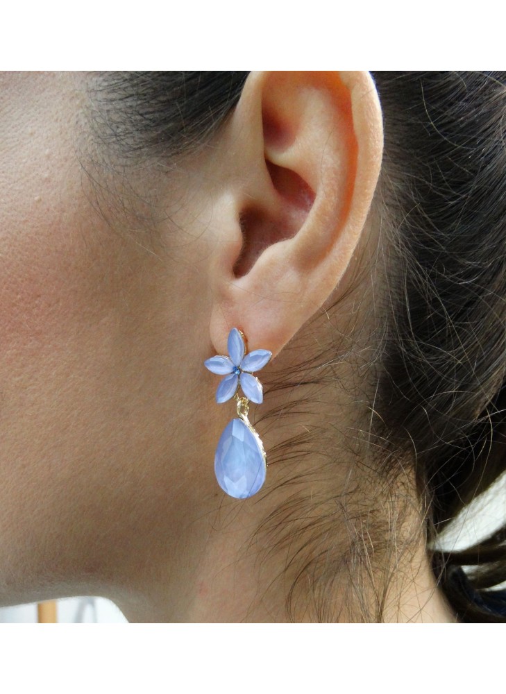 Pendiente Flor t Lágrima Azul Cielo | Joyas de Moda Elegantes