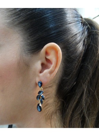 Pendientes largos con Diseño de Cristal Negro y Dorados | Joyería Elegante