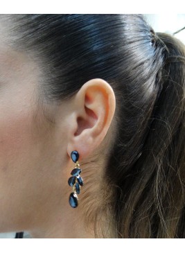 Pendientes largos con Diseño de Cristal Negro y Dorados | Joyería Elegante