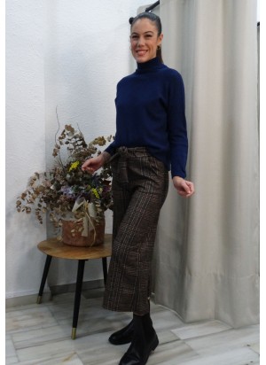 Pantalón Culotte Cuadros Marrón y Tonos Azulones | Estampado Príncipe de Gales Mujer