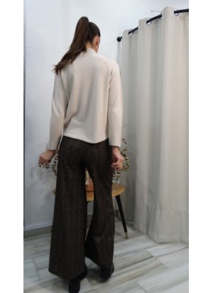 Pantalón Culotte Ancho de Cuadros Marrones para Mujer - Estilo Otoño/Invierno