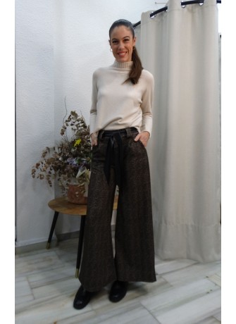 Pantalón Culotte Ancho de Cuadros Marrones para Mujer - Estilo Otoño/Invierno