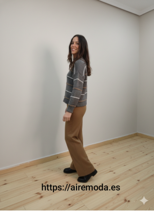 Jersey de Punto Gris con Rayas horizontales | Colección Mujer