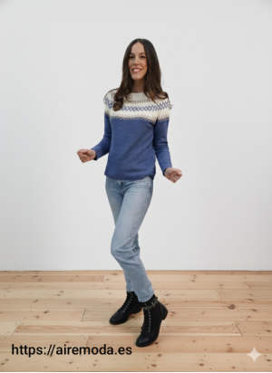 Jersey de Punto Azul con Estampado Nórdico | Airemoda