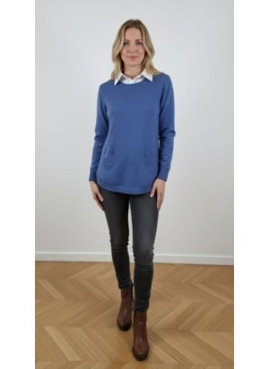 Jersey de Punto Azul con Cuellos de Camisa Integrados en Color Blanco | Airemoda