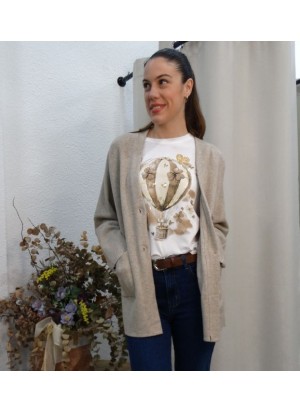 Rebeca de Punto Beige con Bolsillos para Mujer | Airemoda