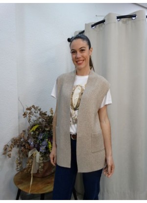 Chaleco de Punto Largo en Color Gris con Bolsillos para Mujer | Airemoda