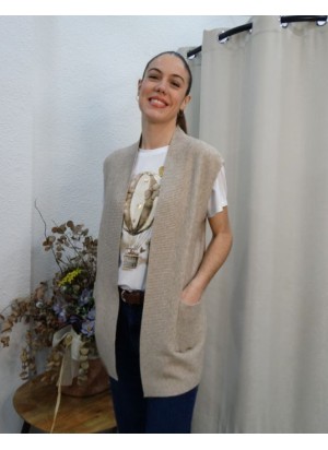 Chaleco de Punto Largo en Color Gris con Bolsillos para Mujer | Airemoda