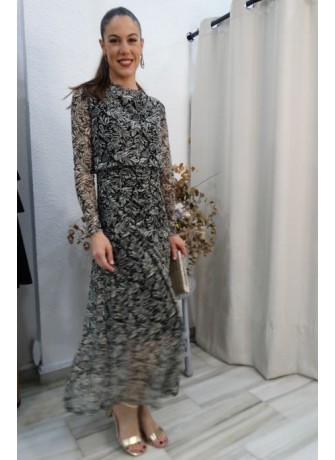 Vestido Largo Estampado Blanco y Negro | Nueva Colección ( Airemoda )