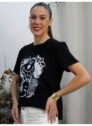 Camiseta Negra Snoopy "Smile" para Mujer | Airemoda