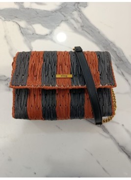 Bolso de Hombro a Rayas Marrón y Negro con Cadena Dorada | Airemoda