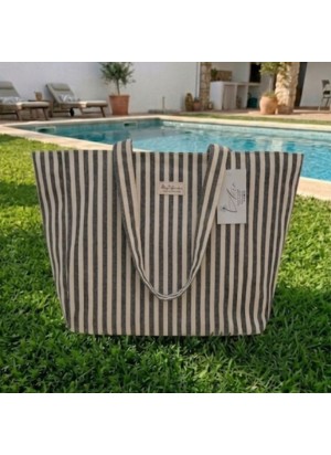 Bolso Tote de Tela a Rayas Azules