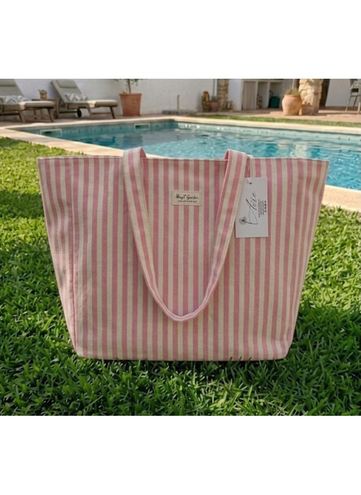 Bolso Tote de Tela a Rayas Azules
