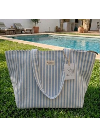 Bolso Tote de Tela a Rayas Azules