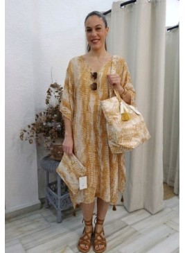 Caftán boho Mostaza y Blanco
