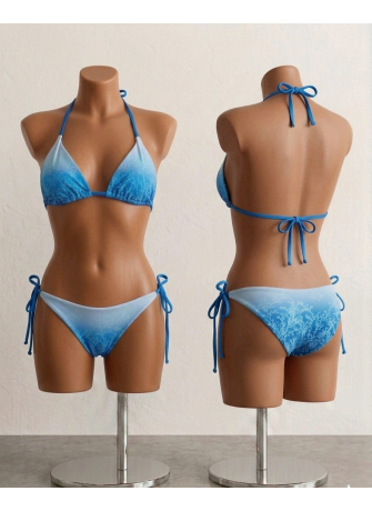 Bikini Triangular Azul Coral Degradado Incluye Pareo