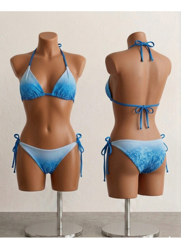 Bikini Triangular Azul Coral Degradado Incluye Pareo