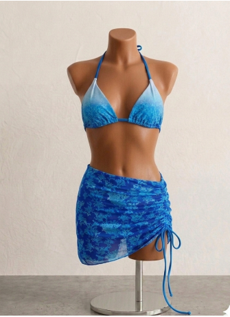 Bikini Triangular Azul Coral Degradado Incluye Pareo