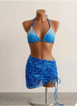 Bikini Triangular Azul Coral Degradado Incluye Pareo