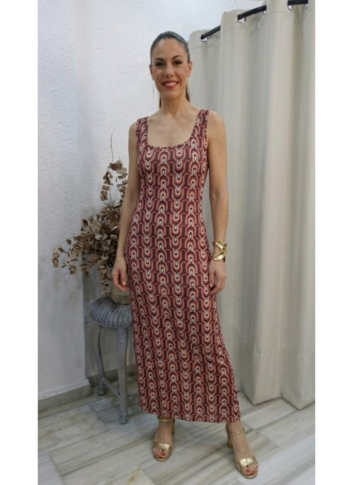 Vestido Largo sin Mangas con Estampado Geométrico
