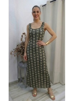 Vestido Largo sin Mangas con Estampado Geométrico