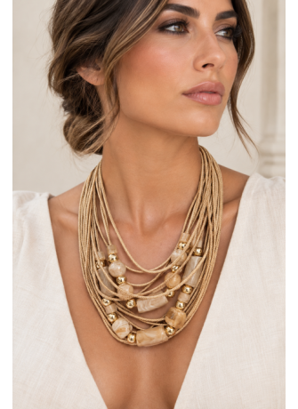 Collar Multivuelta Arena con Cuentas Marmoleadas| Airemoda