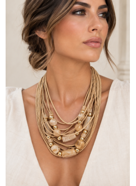 Collar Multivuelta Arena con Cuentas Marmoleadas| Airemoda
