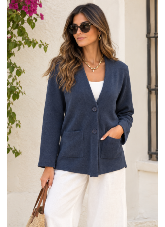 Rebeca Azul Punto con Botones y Bolsillos | Moda de Mujer