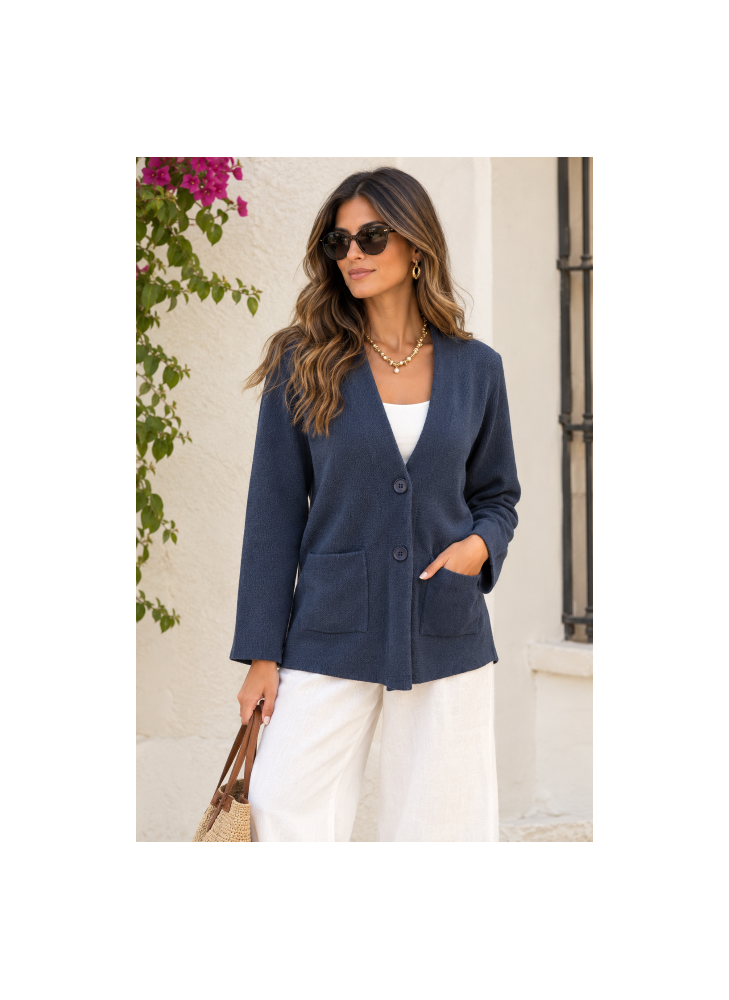 Rebeca Azul Punto con Botones y Bolsillos | Moda de Mujer
