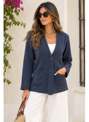 Rebeca Azul Punto con Botones y Bolsillos | Moda de Mujer