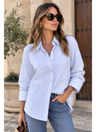 Camisa a Rayas Azules y Blancas Tipo Oversize | Moda Mujer