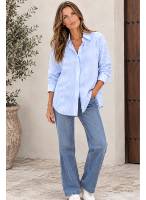 Camisa a Rayas Azules y Blancas Tipo Oversize | Moda Mujer